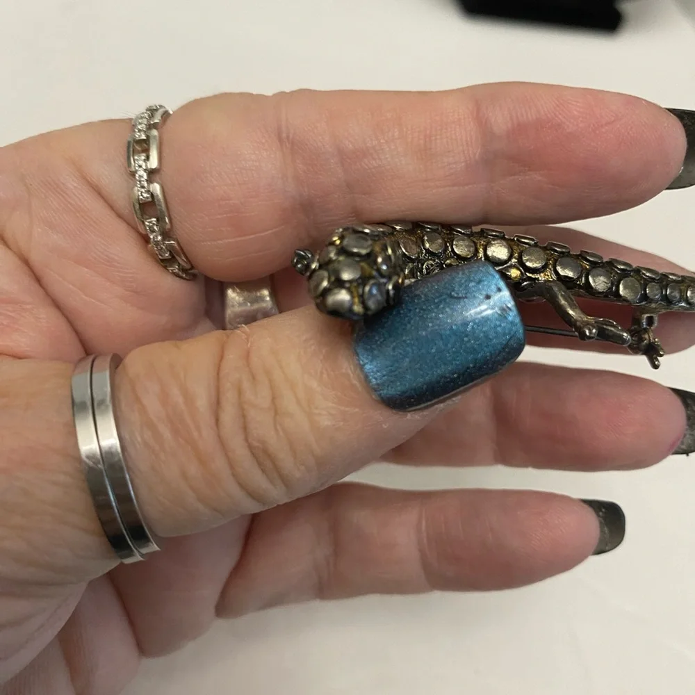 💍💎 SALE Decorative Gecko/ Lizard Brooch with rhinestone eyes and Gold Accents